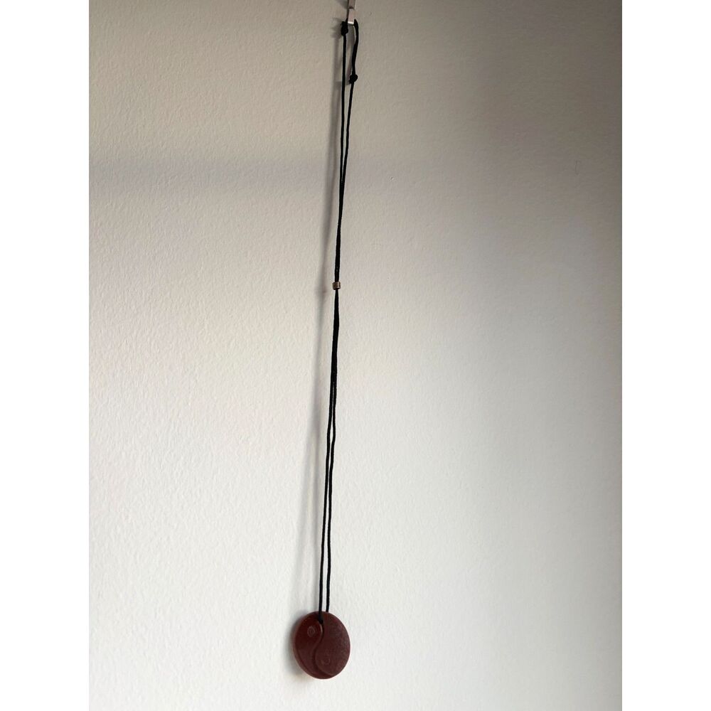 Yin Yang Pendant Necklace Brown Stone Adjustable Cord Minimalist Boho Jewelry